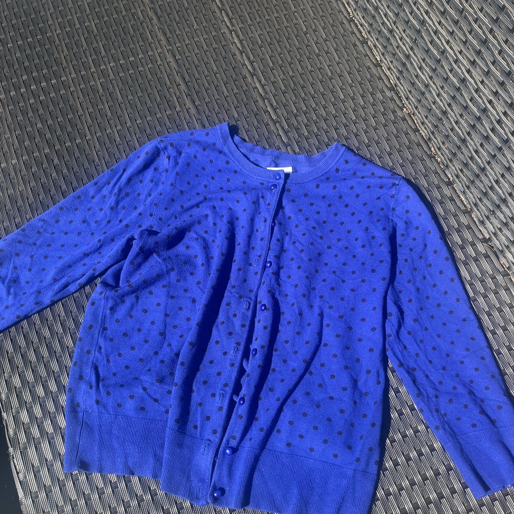 Blue Polka Dot Button-Front Women's Sweater